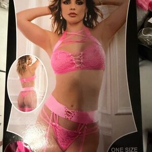 Elegant Pink Lace Women's Bra Set